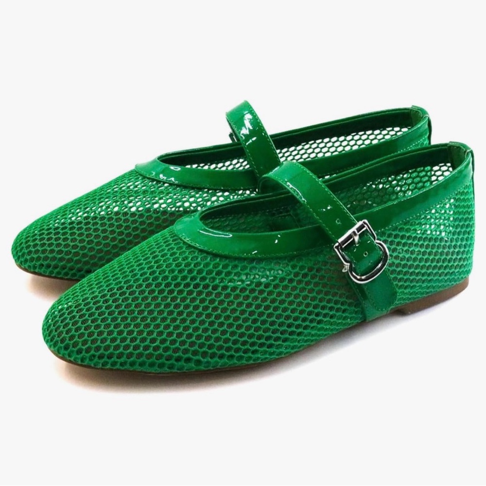 Amazon Green Patent Mesh Mary Jane Flats